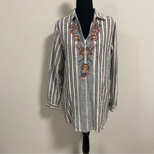 Soft Surrounding Shirt women’s size medium striped Embroidered Tunic long sleeve